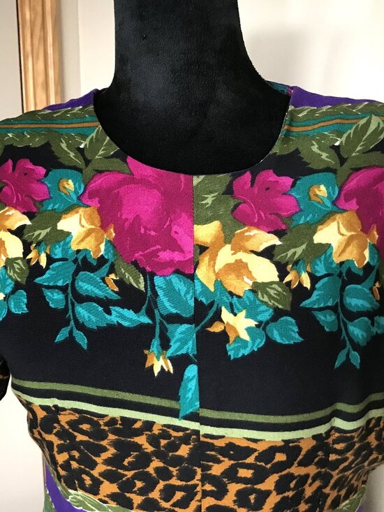 KC Spencer New York Knee-Length Dress: Vintage 70s Floral Leopard Print, Size 10 - Picture 4 of 11